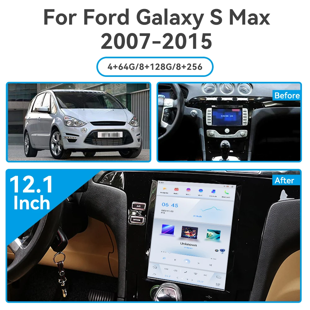 Фото Carplay Android 13 для Ford Galaxy S Max 2007-2015 Tesla Style Автомобильный мультимедийный плеер Автомобильный радиоприемник Автоматическая навигация Головное устройство №1
