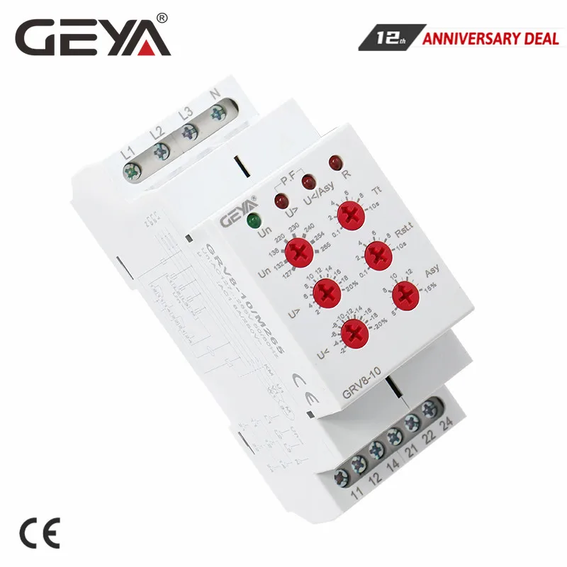 Geya-relé de Monitoramento de Tensão com Fases 36 mm de Largura Tempo de Redefinição 0.1s10s