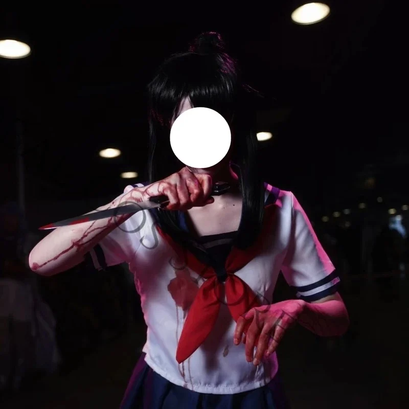 Фото Костюм для косплея Аяно Айши из игры Yandere, бело-синяя матросская форма, красный галстук-бабочка и плиссированная юбка, парик, полный комплект. №3