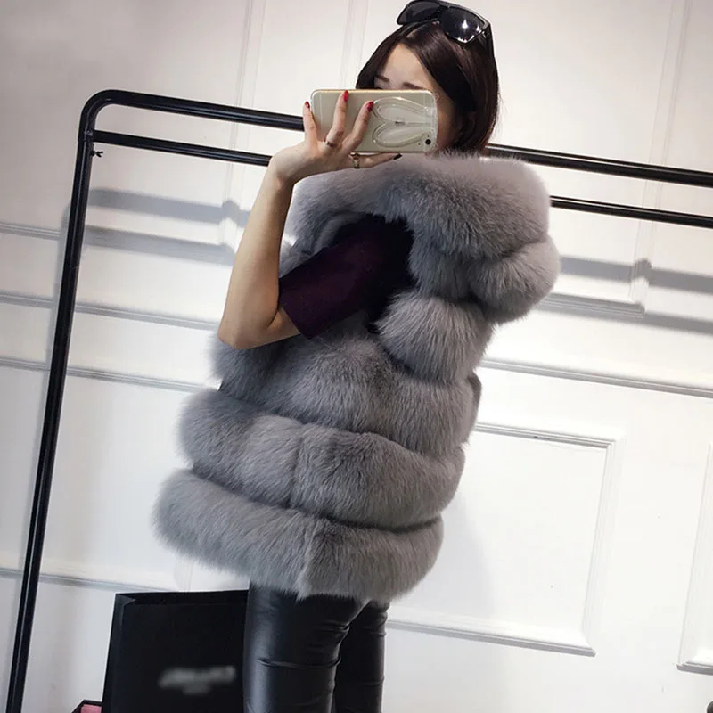 Sleeveless Faux Fur Vest Winter Casual Outerwear Female Solid Fake Fox Fur Hooded Overcoats For Lady 2023 Fashion Fur Vest Femme