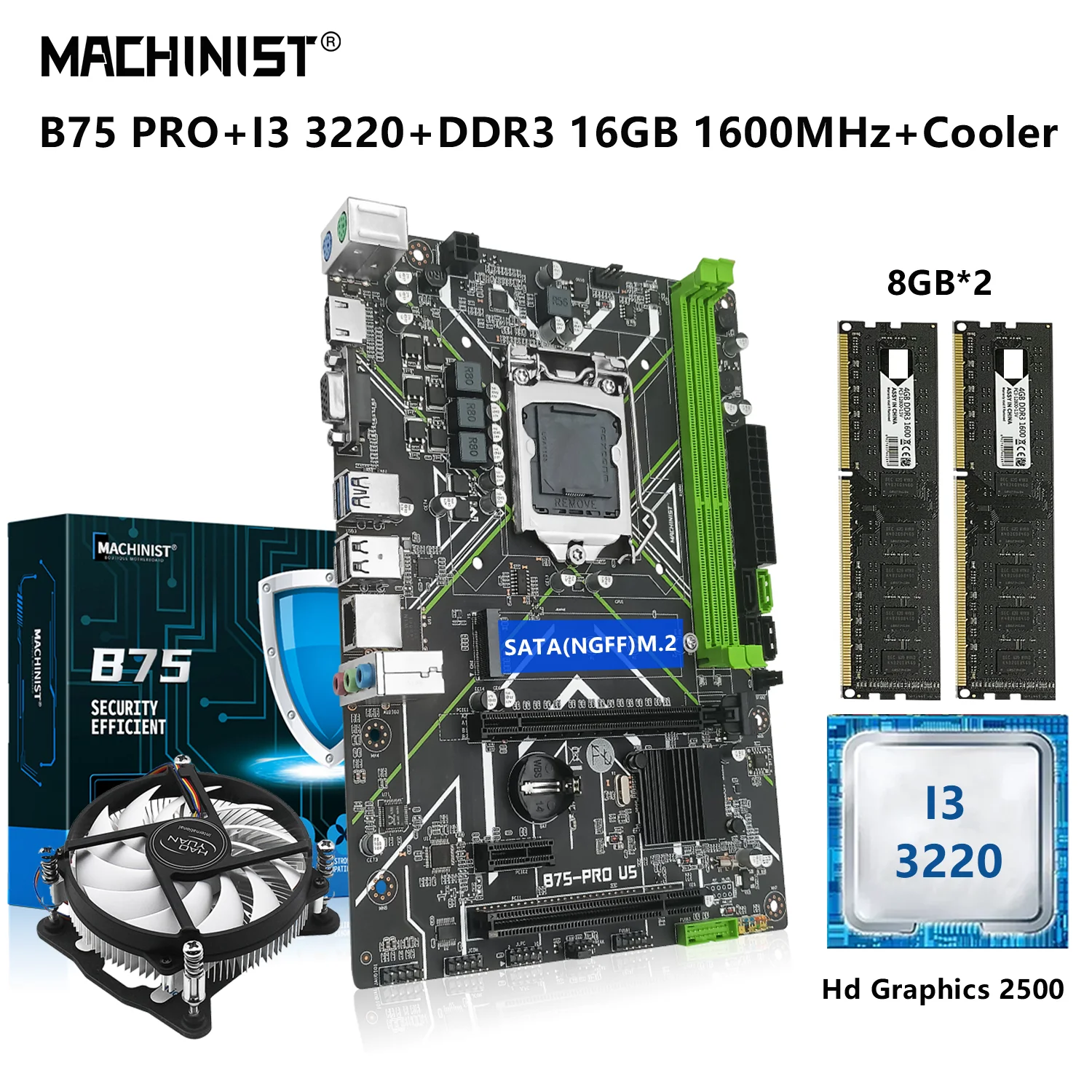 

MACHINIST B75 Motherboard Kit LGA 1155 Set With Intel I3 3220 CPU Processor 16G=2*8G DDR3 RAM Memory SATA3 NGFF M.2 B75-PRO-U5
