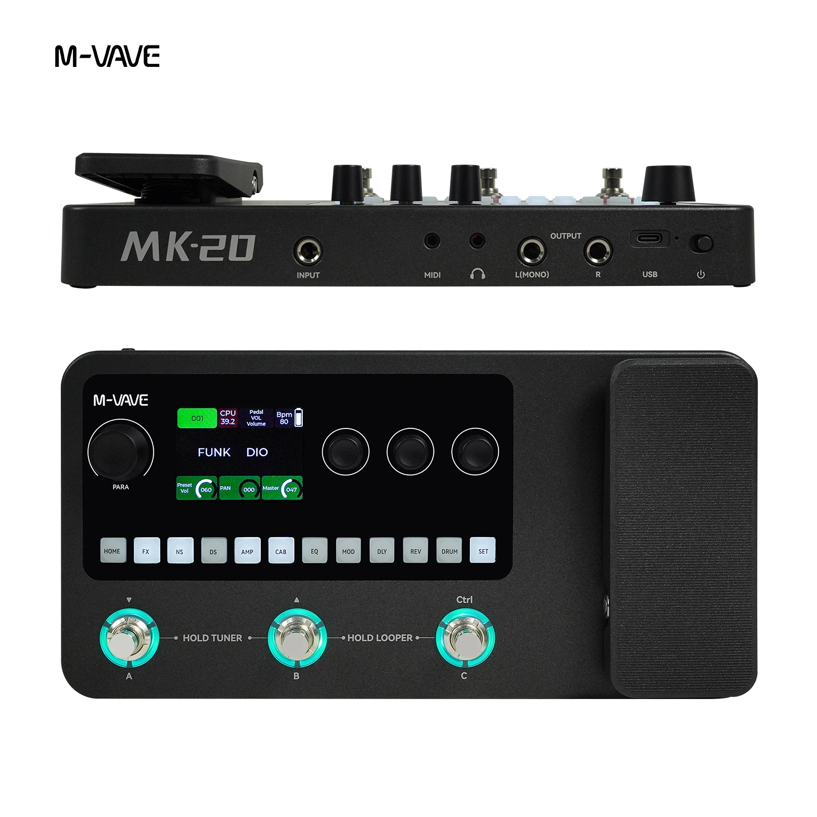 Фото Мультиэффект-педаль M-VAVE/Yuimer MK-20 для гитары/баса – 100 эффектов, лупер на 120 секунд, драм-машина, тюнер и USB-аудио №3