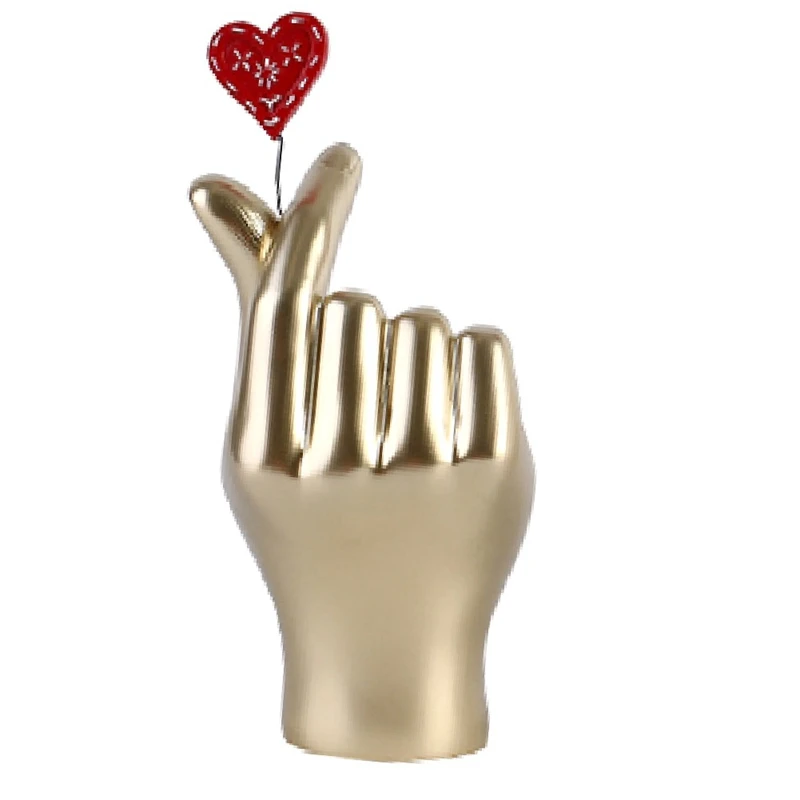 

Love Gesture Single Hand Statue Gold Decorations, Modern Art Resin Sculpture Home Accents For Living Room, Desktop Durable