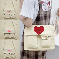womens canvas crossbody bag youth fashion messenger bags large capacity shoulder bag love pattern girls casual handbag