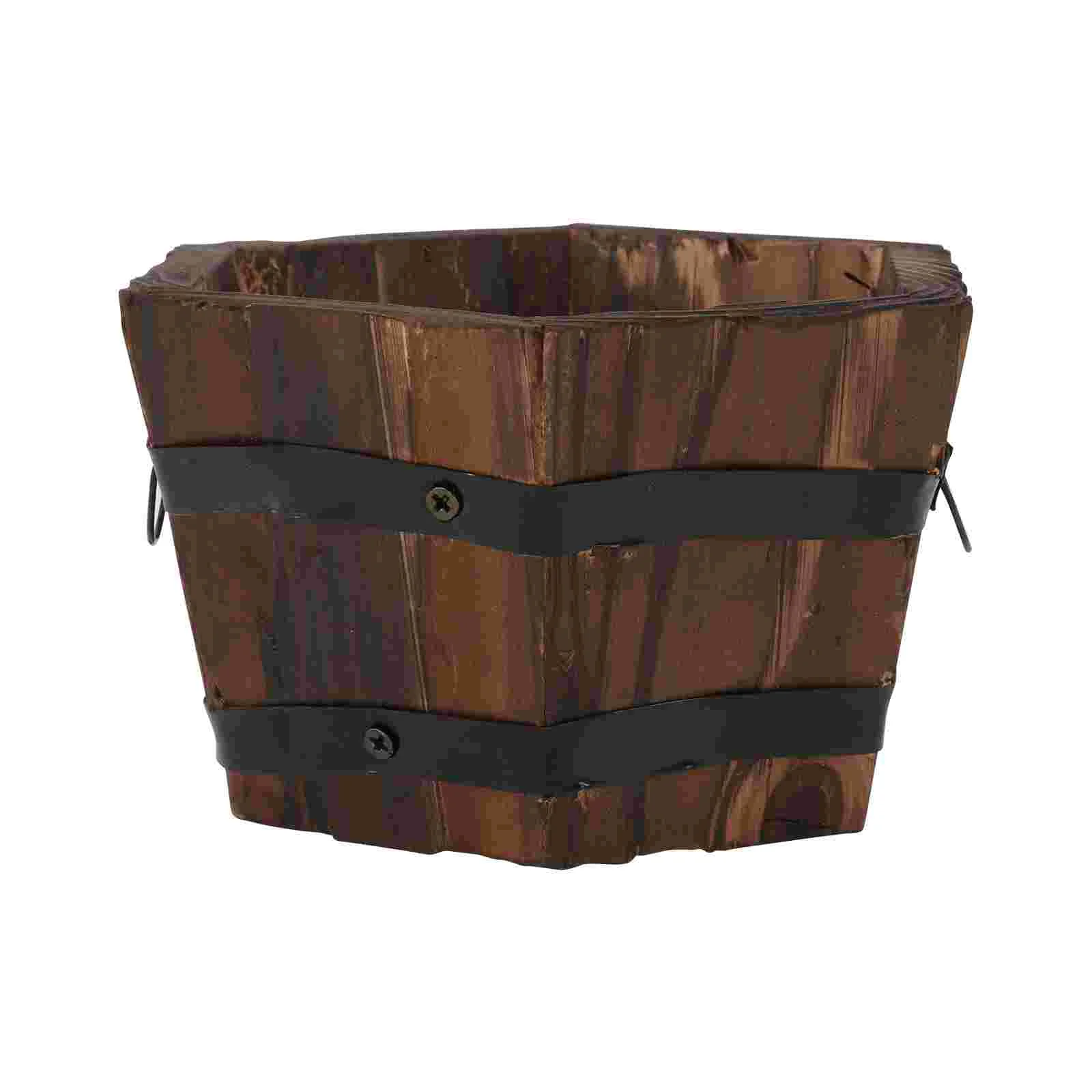 

Wooden Bucketflower Wood Pots Succulents Pot Patio Planteraccessories Container Saucer Lawn Gifts Rustic Multifunctional
