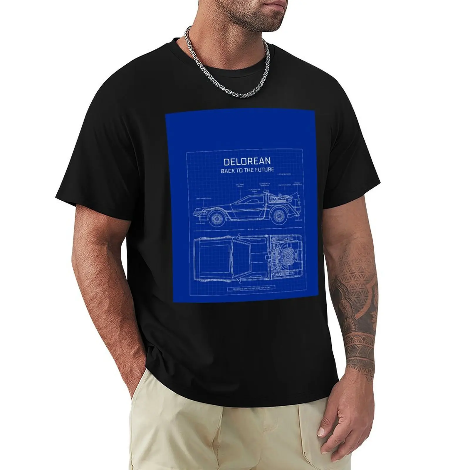 Фото DeLorean Time Machine - футболка «Назад в будущее» (Blueprint), новое издание, винтажная рубашка с аниме, набор футболок для мужчин №1