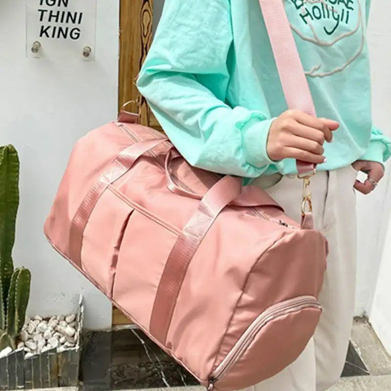 Elegant Dry/Wet Separated Pink Sport Duffle Bag for Men & Women with Soft Material, Gym Bag Training Handbag Yoga Bag Travel Bac