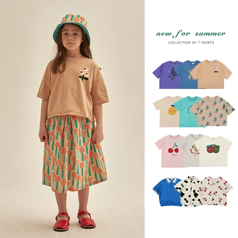 

Детские футболки 2022, летняя Милая универсальная повседневная детская одежда с коротким рукавом и мультяшным принтом для мальчиков и девоче...