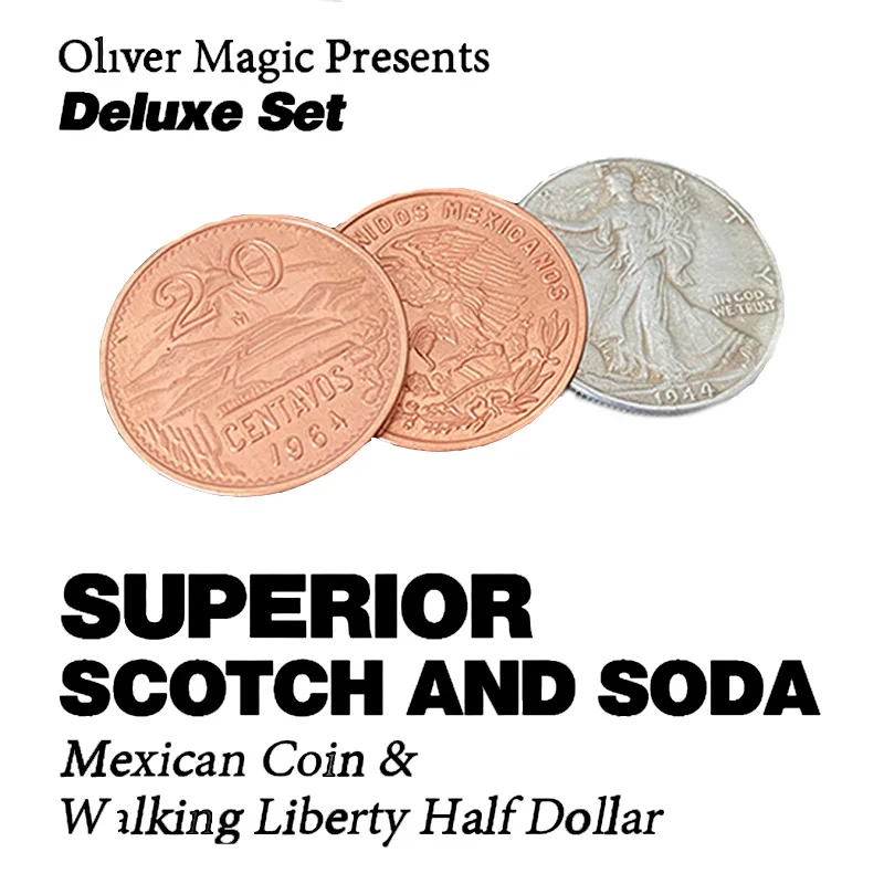 

Deluxe Superior Scotch And Soda (Double Locking, Mexican Coin & Walking Liberty Half Dollar) By Oliver Coin Magic Tricks Props