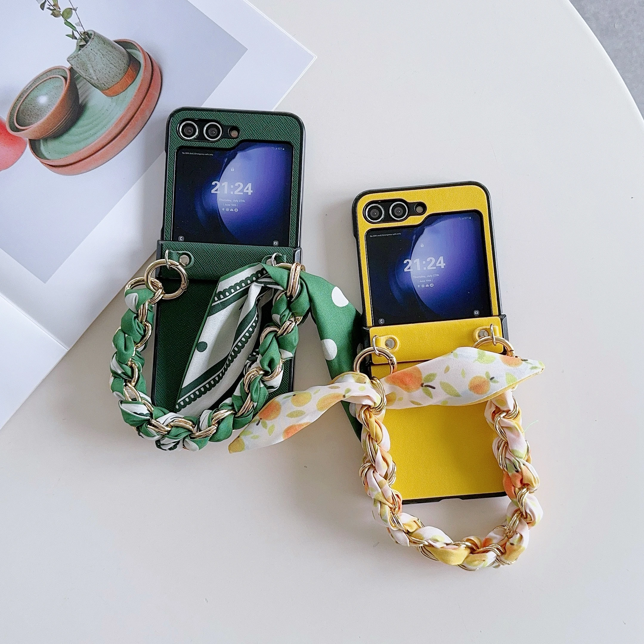 Защитный чехол с петлями для Huawei P50 Pocket/P50 Pocket/Pocket 2/OPPO Find N3 Flip/ N2 Flip Шелковый шарфа