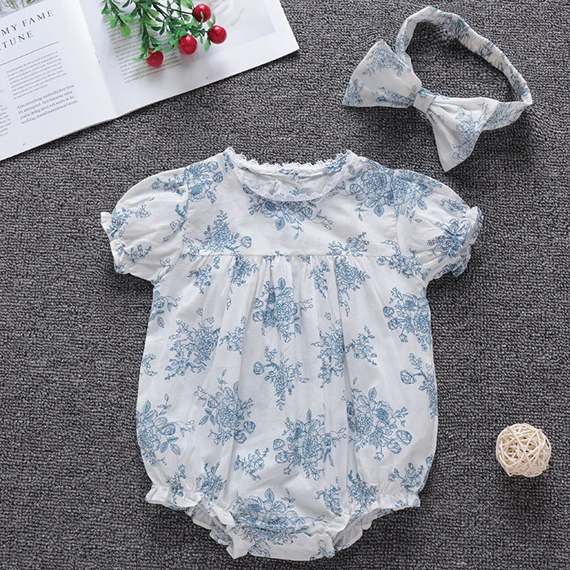 Korean Style Infant Baby Girls Flower Cotton Jumpsuit One piece Outfit Newborn Baby Romper Summer Baby Girls Clothes