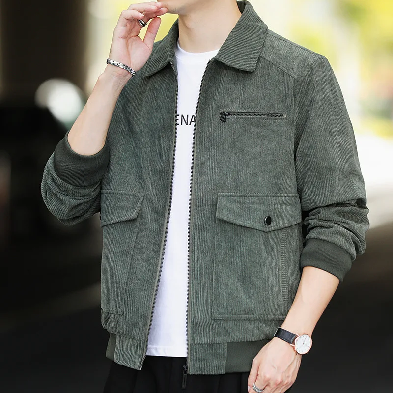 Men's jacket Long sleeved adult new baseball jacket Youth Korean casual corduroy jacket lapel jacket Men's clothing