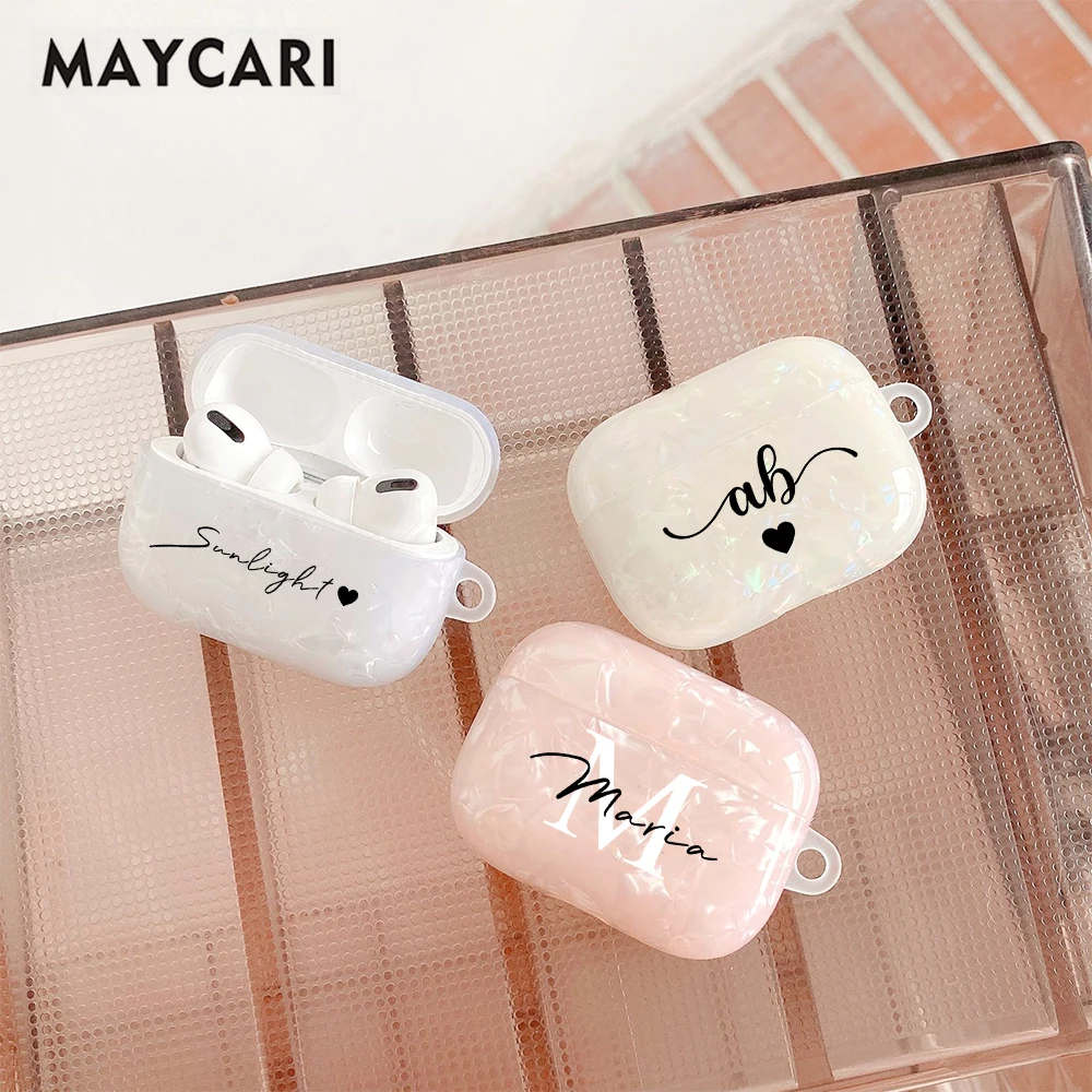

MAYCARI Personalised Custom Name Text Letter Love Earphone Case For Airpods 2 1 Pro Gift Soft Marble Texture For Airpods 3 Cover