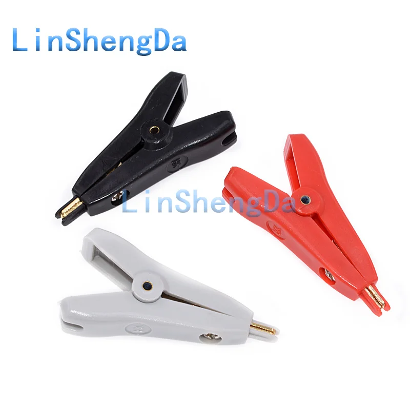 

10PCS Crocodile clip pure copper plated positive and negative two-stage test clip LCR Kelvin clip low resistance flat mouth clip