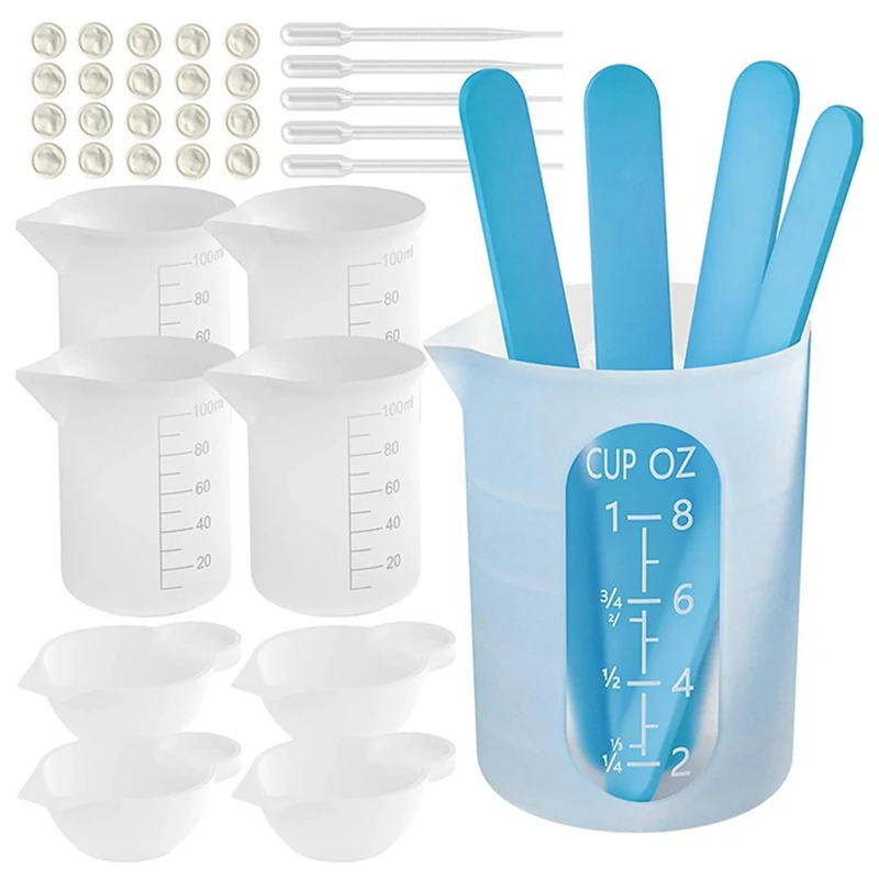 

Мерные стаканы из смолы, набор инструментов, антипригарная, искусственная эпоксидная смола, многоразовая силиконовая чашка для смешивания с мешалками