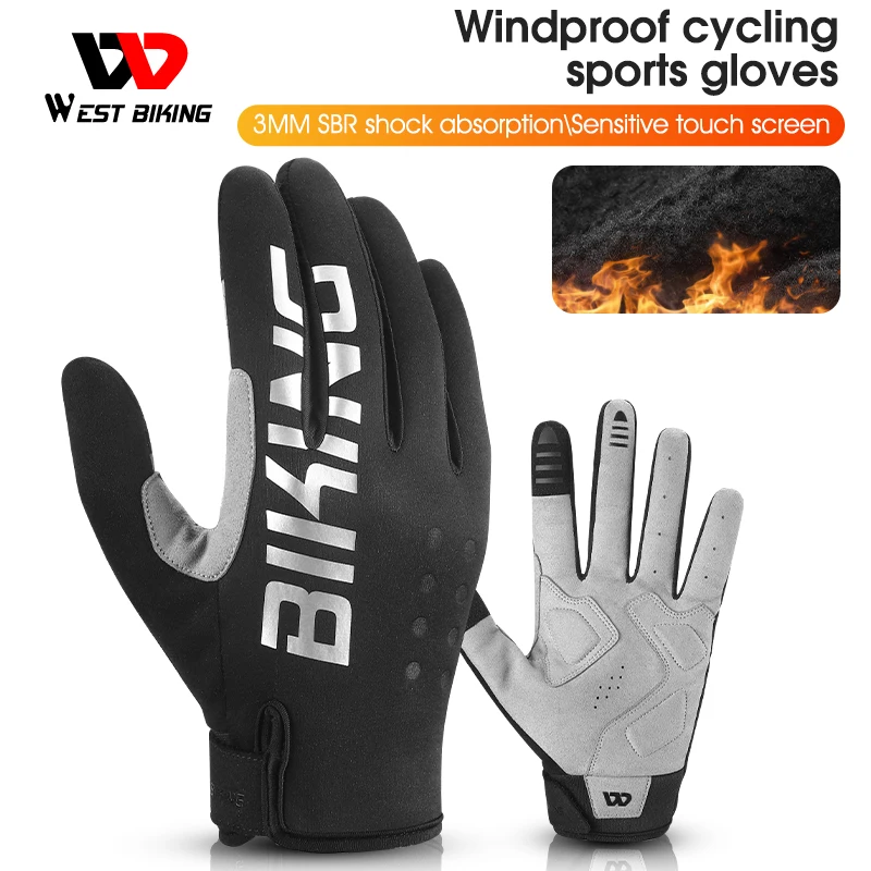 

WEST BIKING Touch Screen Gloves Full Finger Breathable MTB Road Bicycle Mittens Shockproof Reflective Anti Slip Cycling Gloves