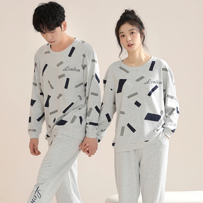 Пижамный комплект для пар хлопковая Повседневная Пижама с длинным рукавом