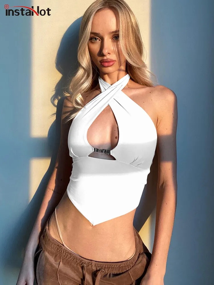 

Женский корсет без рукавов InstaHot, короткий топ с открытой спиной и открытой спиной, облегающий женский жилет, лето 2023