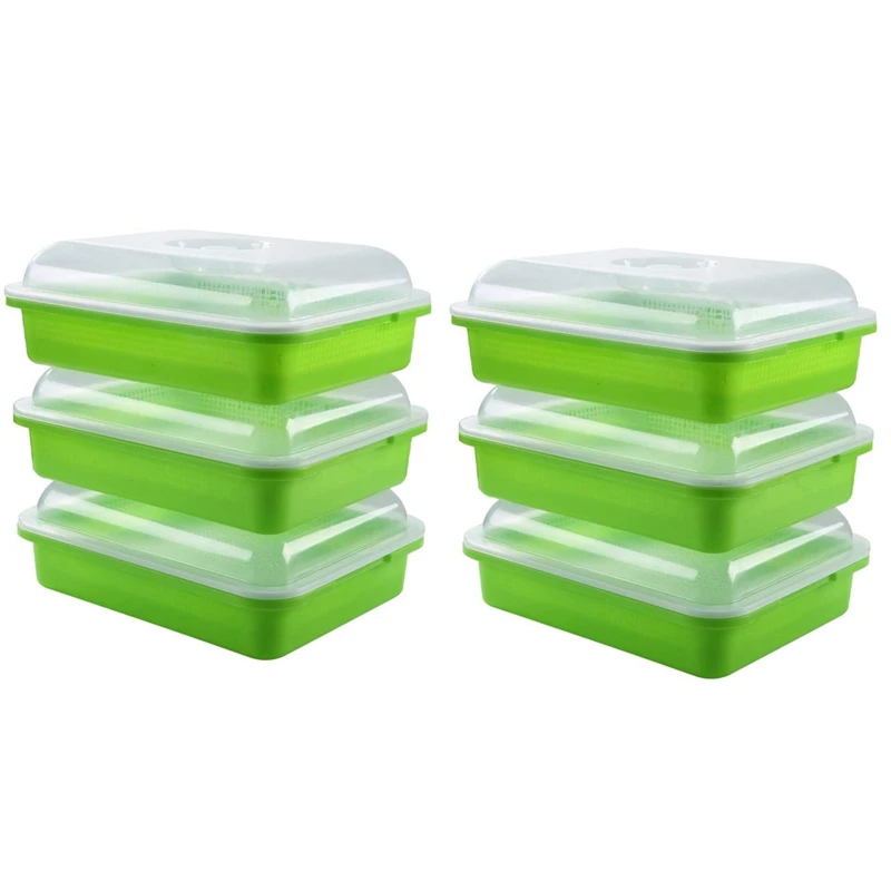 Hot 6-Pack Seed Sprouter Tray Soil-Free Big Capacity Healthy Wheatgrass Grower Sprouting Container Kit With Lid