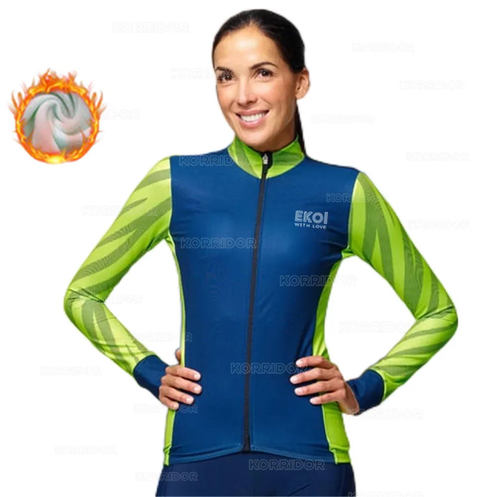 

EKOI WITH LOVE Team-Female Cycling Suit 2024 Winter Black Pants Set Jersey Ciclismo 20D Thermal Fleece Clothing Women Fashion