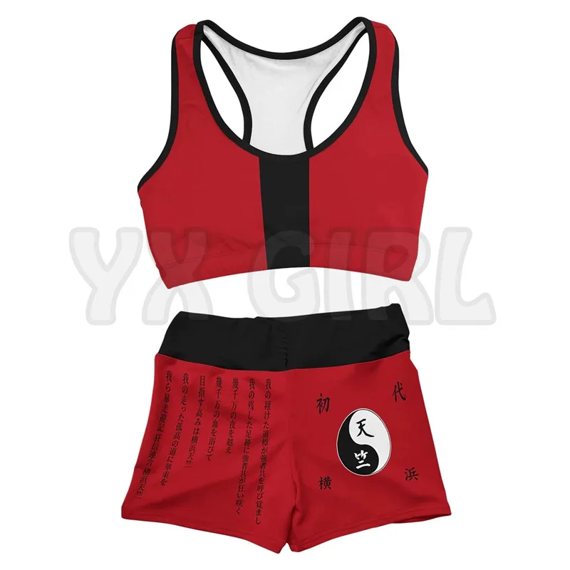 Red Tenjiku  3D Printed Active Wear Set Combo Outfit Yoga Fitness Soft Shorts Women For Girl Short Sets