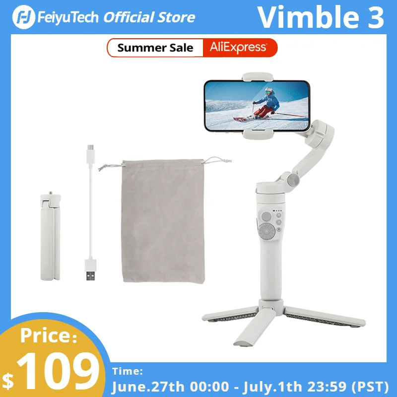 

FeiyuTech New Vimble 3 Handheld Gimbal Built-In Extension Rod 3-Axis Portable and Foldable Fill Light for iPhone 13 Pro Max