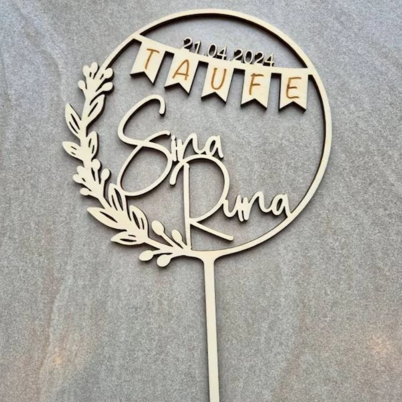 Деревянный топпер для торта на крещение индивидуальное имя клубный торт