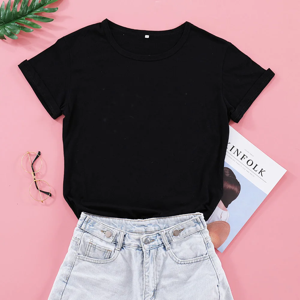 Летняя модная футболка Женская Повседневная простая белая с черным краем и