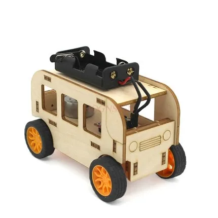 physical experiment equipment Voice-activated bus boy hand-assembled car bus model diy wooden motor electric toy Physics