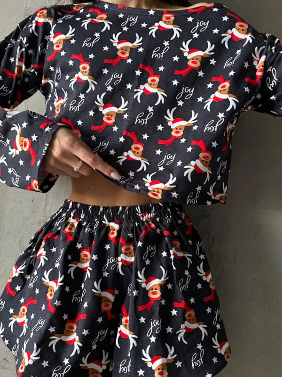 Mozuleva новый женский пижамный комплект модный рождественский топ с принтом оленей