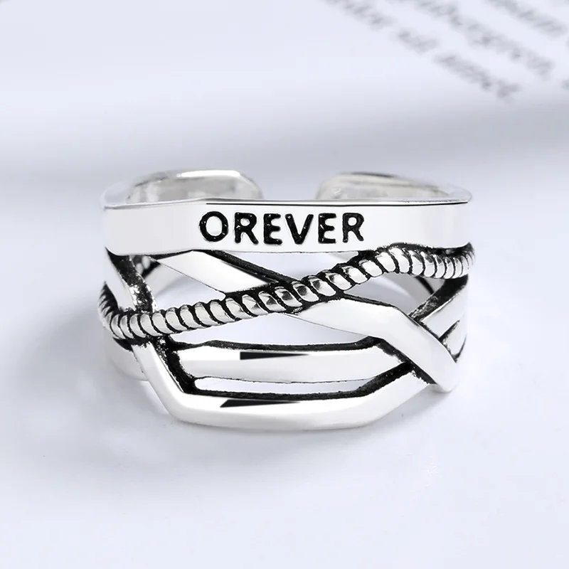 

Vintage Letter Ring Fashion Personality Simple Opening Adjustment Stainless Steel Party Men rings for women Jewelly Wholesale