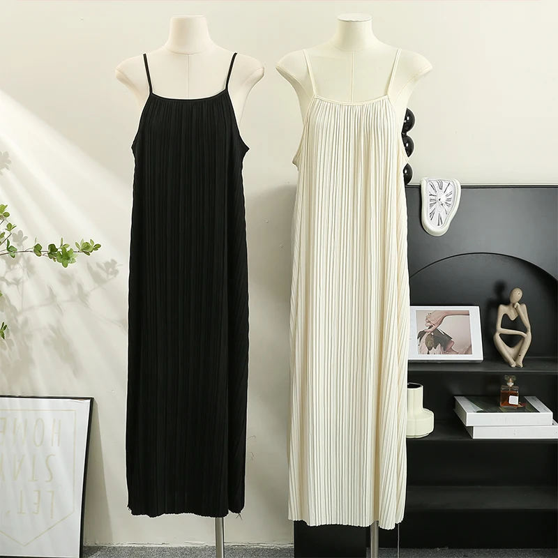 

Женское винтажное платье с открытыми плечами, элегантное Плиссированное однотонное платье-жилет с вырезом лодочкой, свободное платье на лето