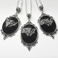 1pcs gothic vampire bat necklace witch crystal necklacegift for bat lovervictorian silver plated framed bat cameo necklace