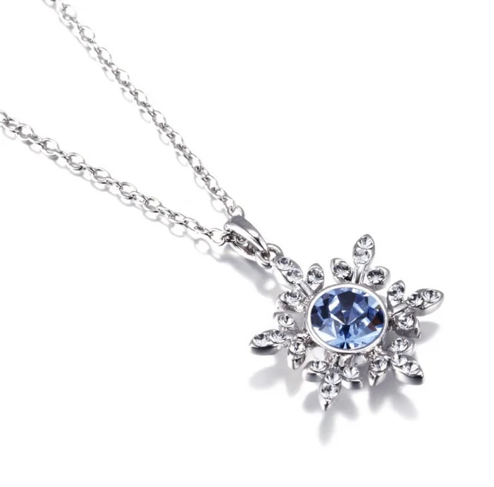 

ANGLANG Romantic Women Wedding Necklaces Blue Colour Snow Cubic Zirconia Anniversary Gift Pendant Necklaces Fashion Jewelry