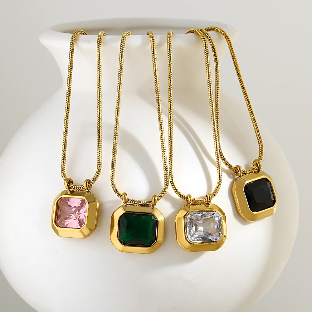 Ожерелье AENSOA из нержавеющей стали 316L с квадратным кулоном блестящее ожерелье