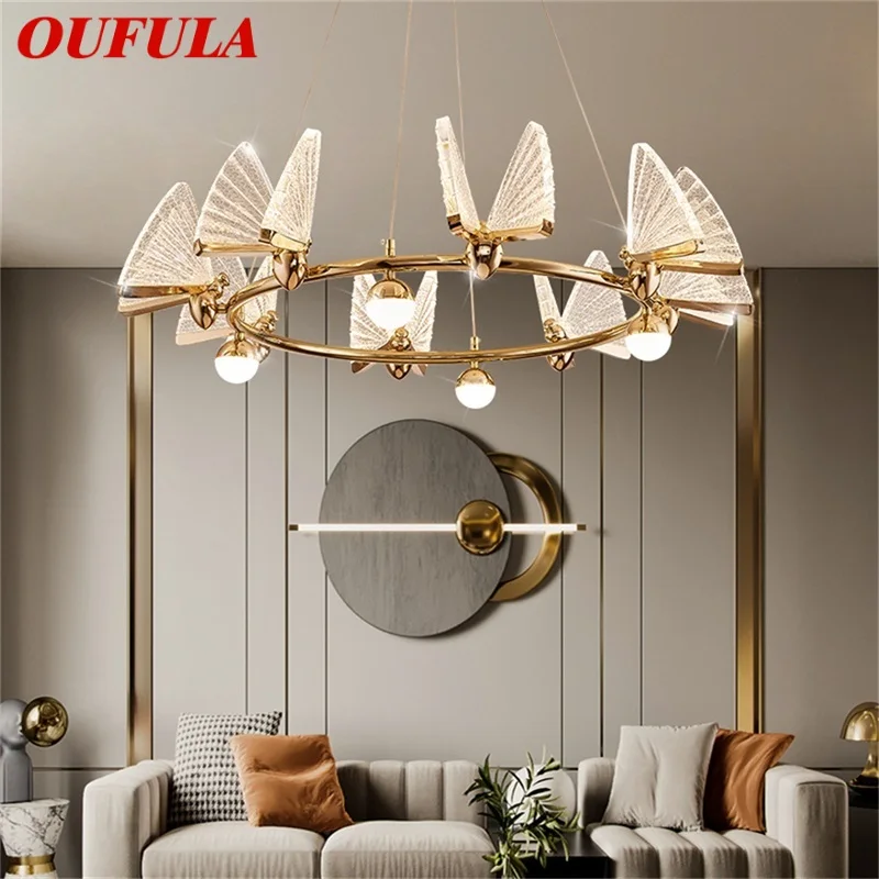

OUFULA Nordic Colorful Chandelier Lamps Fixtures Pendant Lights Butterfly Ring Home for Home Decoration