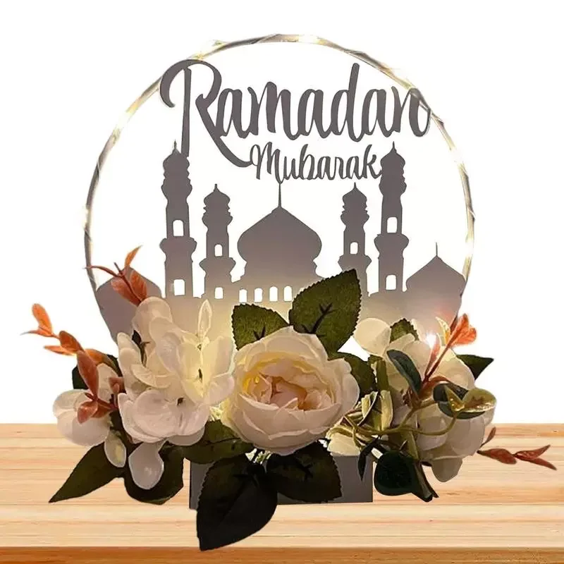 

Eid Decorations For Home Eid Flower Crafts LED Lights Decor 3D Handmade Lights Ornaments Islamic Wall Table Decor Battery