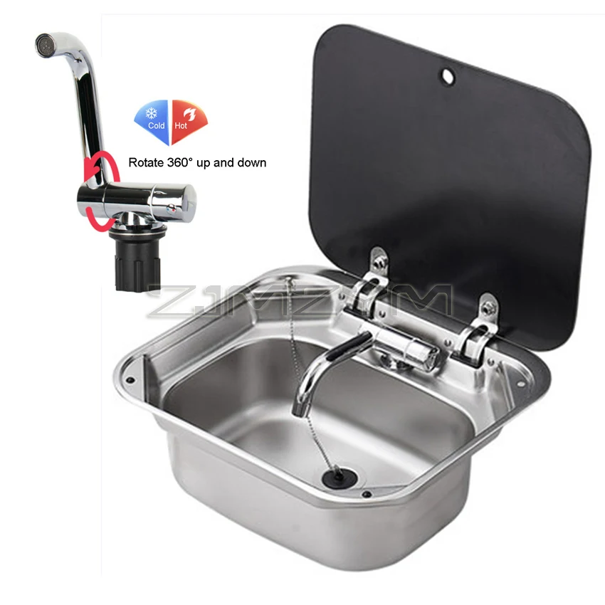 Караван для кемпинга раковина ручной умывальника из нержавеющей стали с крышкой