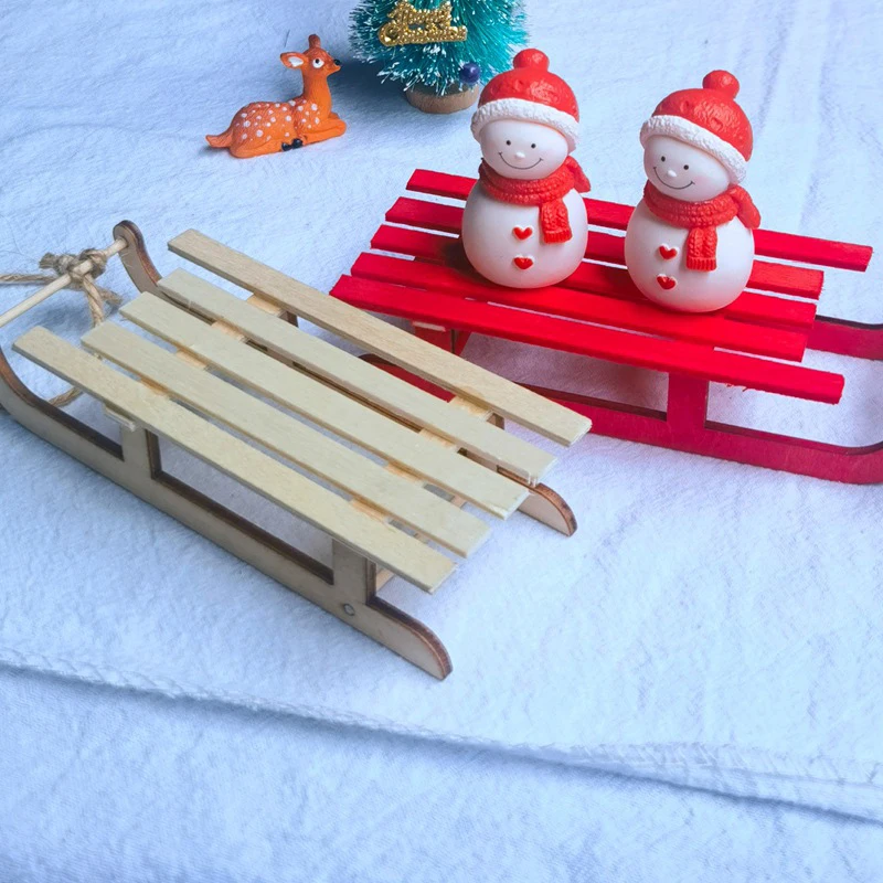 

Dollhouse Miniature Sleigh Sled Christmas Scene Decor Play House Toy DIY Coloring Sled Kids Toys Gift