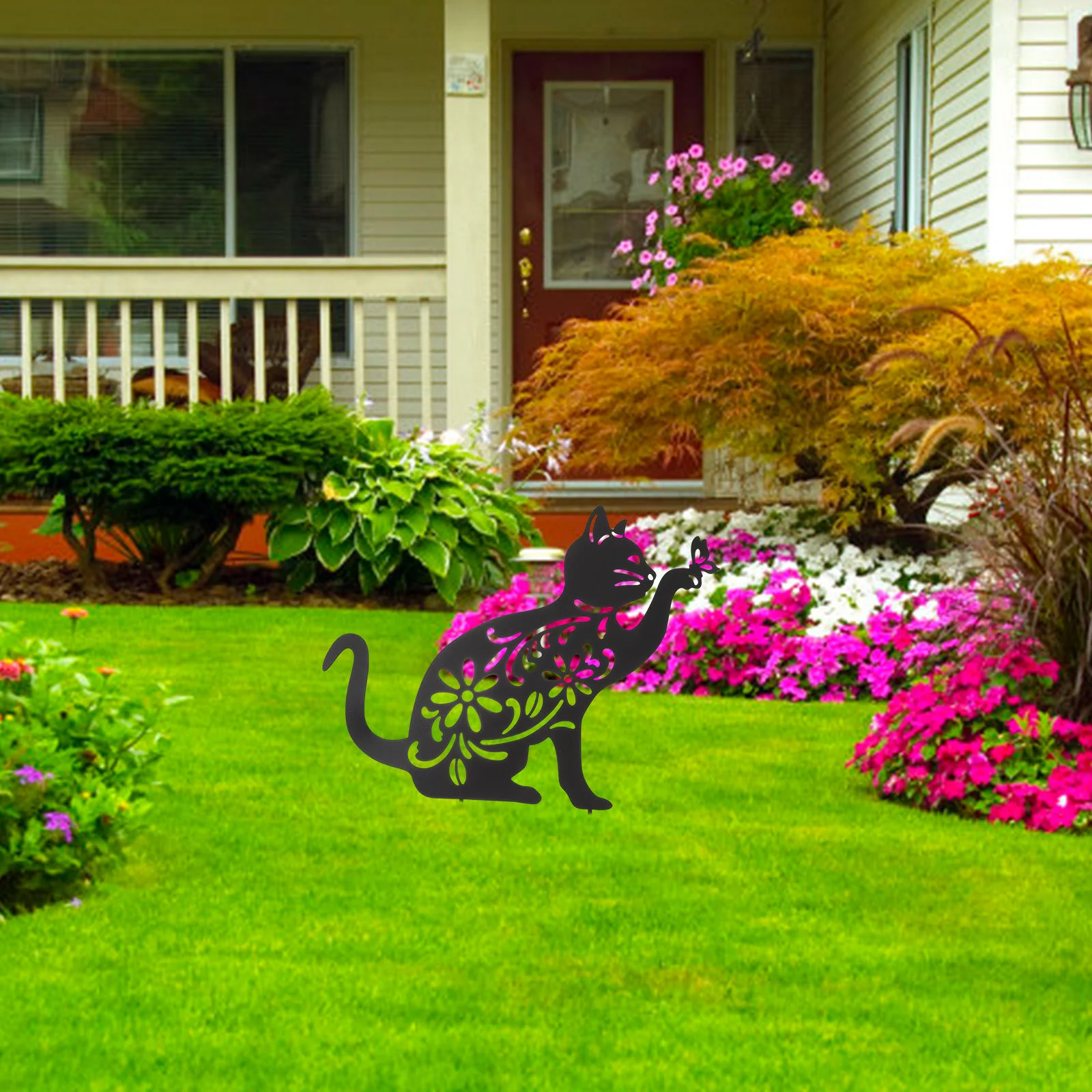 

Garden Plugin Black Decor Courtyard Sign Stakes Metal Cat Metal Cowboy Silhouette Black Cat Statue Iron Vintage Lawn Stakes