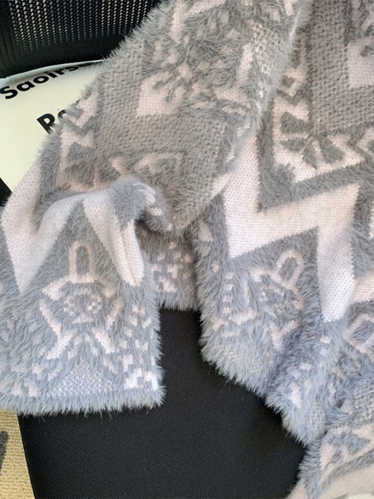 Женский серый пуловер с принтом кашемировый свитер Harajuku Y2k свитера из мохера
