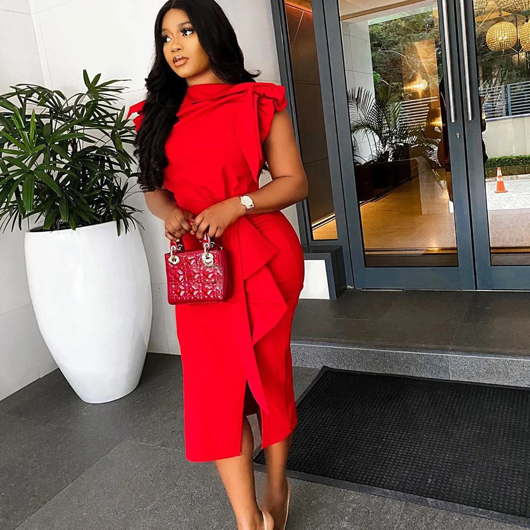 

Red Midi Bodycon Dress African Dresses for Women Plus Size Dashiki Summer Clothing Split Evening Party Dress 2023