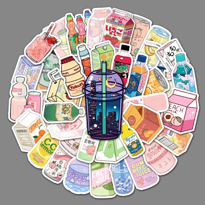 

50PCS Disney Cute Cartoon Drinks Stickers Aesthetic Leisure Junk Journal Scrapbook Laptop Notebook Kawaii Manga Kpop Kid Sticker