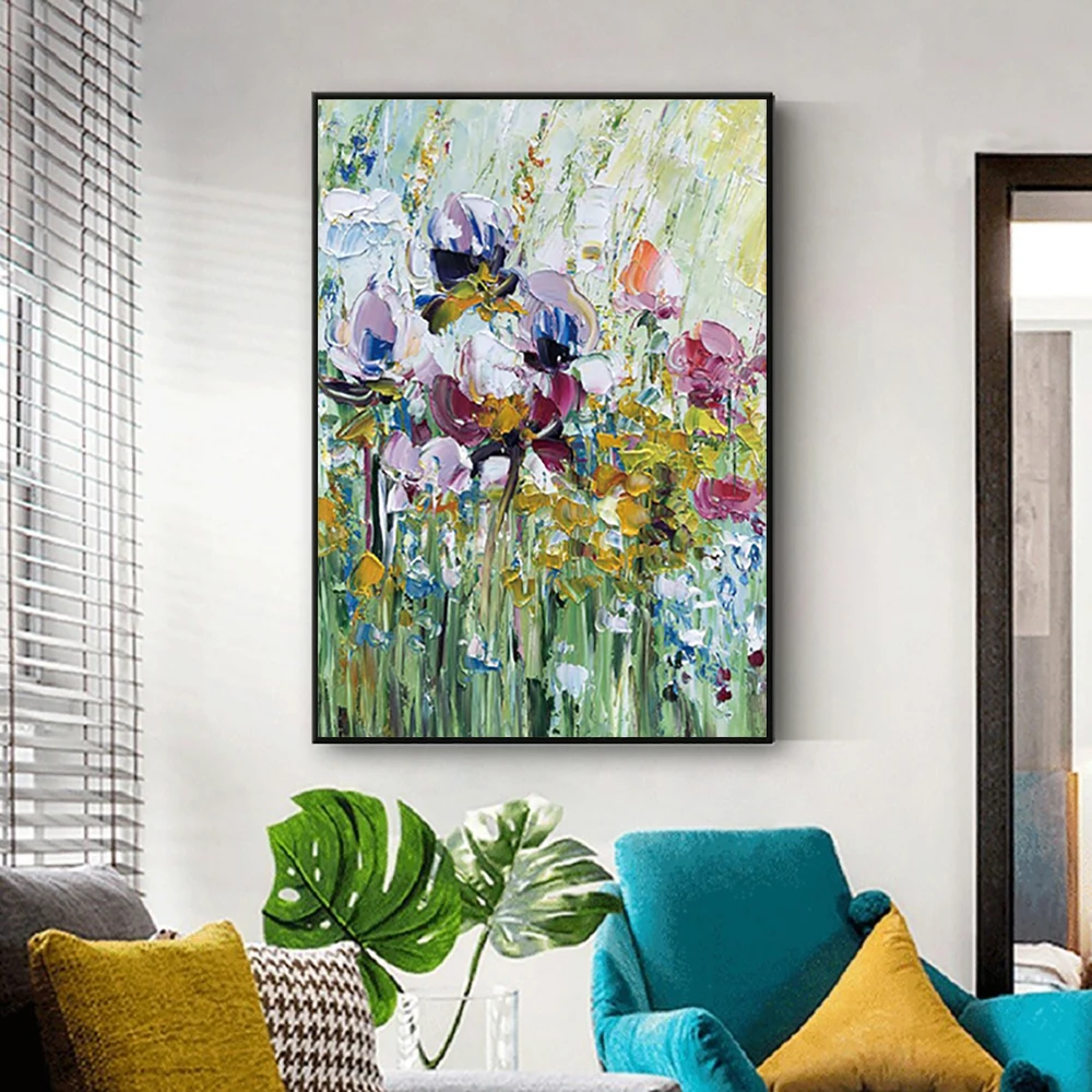 

Texture Flower Oil Painting On Canvas Modern Living Room Wall Decor Hand Painted Large Abstract Wall Art No Framed