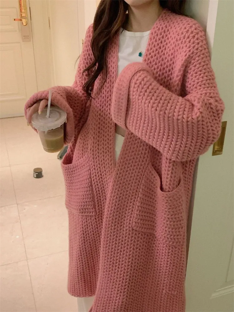 

Korean style Long Cardigan Women Autumn Winter New Korean Fashion Oversized Knitted Sweater Casual Long Sleeve Jacket