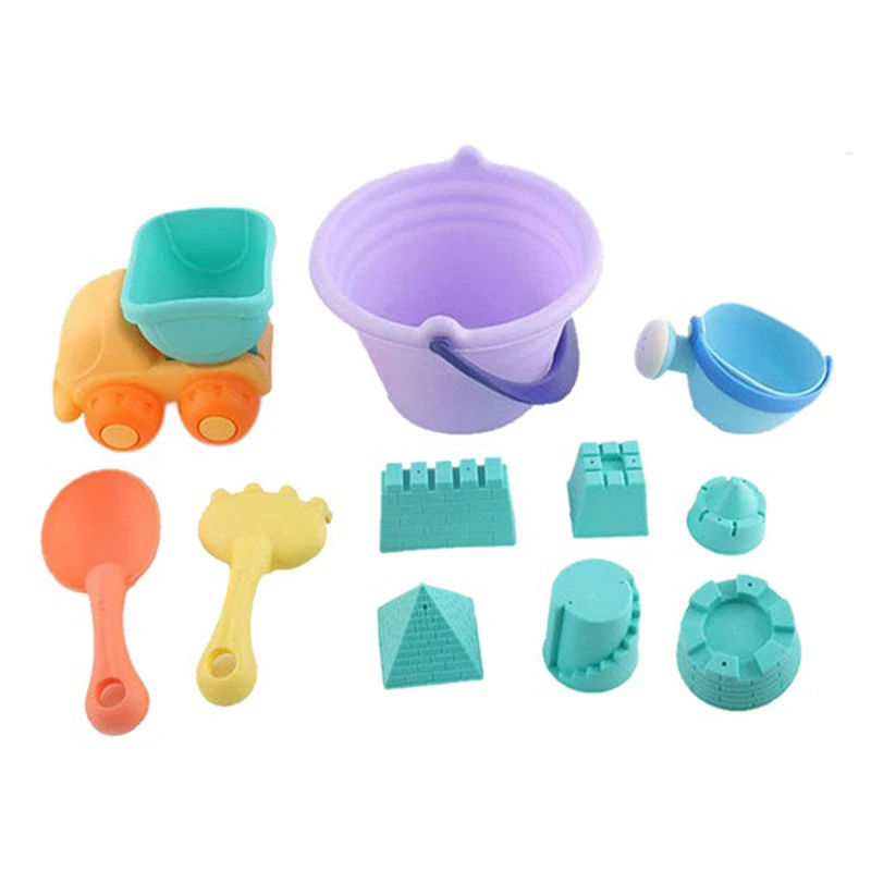 

11Pcs Summer Children's Soft Rubber Beach Toy Car Play Sand Tool Shovel Child Sand Castle Diy Children's Beach Bucket