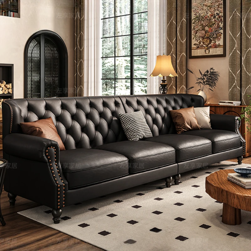 Американский ретро-диван необычный кожаный диван с пряжкой для маленькой