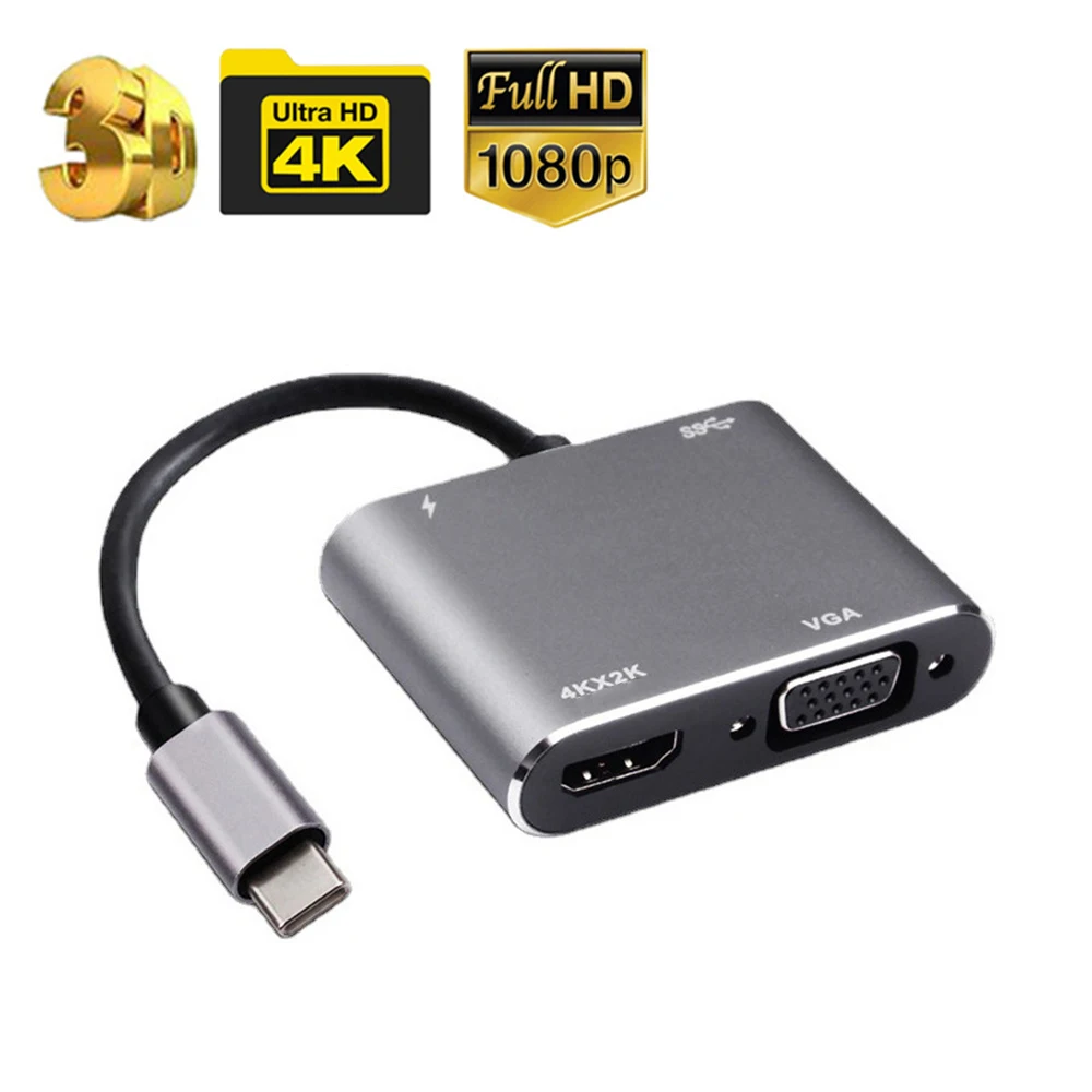 

4K Type C to HDMI-compatible USB C 3.0 VGA PD Adapter Dock Hub for Macbook Samsung S20 Dex for Huawei Xiaomi