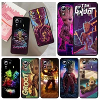 cute cartoon marvel groot silicone cover for xiaomi mi 12x 12 11 11t 11i 10t 10 pro lite ultra 5g 9t 9se a3 black phone case