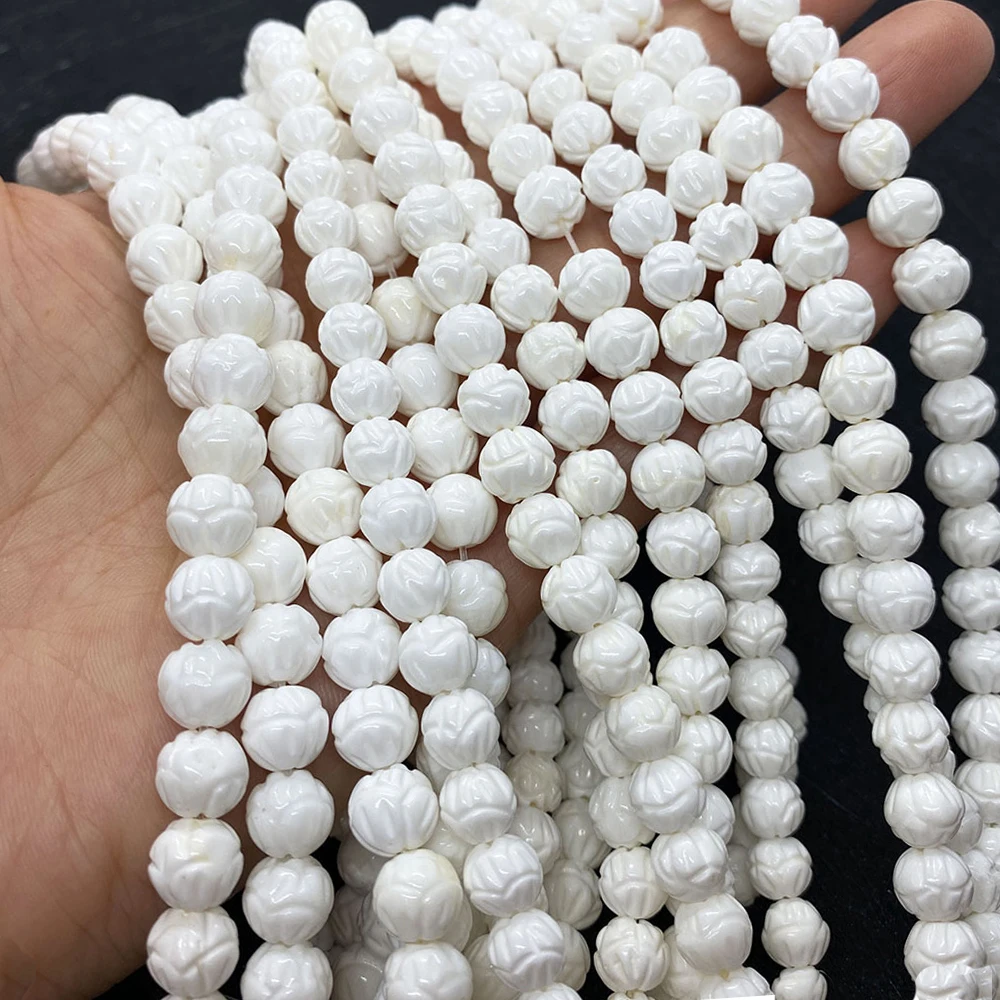 

Round Natural Shell Loose Spacer Beads for Jewelry Making DIY Necklace Bracelet Earrings Carved Lotus Shell Beaded Accessories